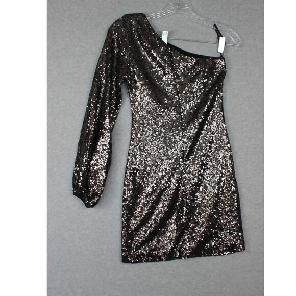 Hello Molly One Shoulder Sequin Mini Dress Gunmetal Size 6 (XS) NWT - Picture 6 of 8